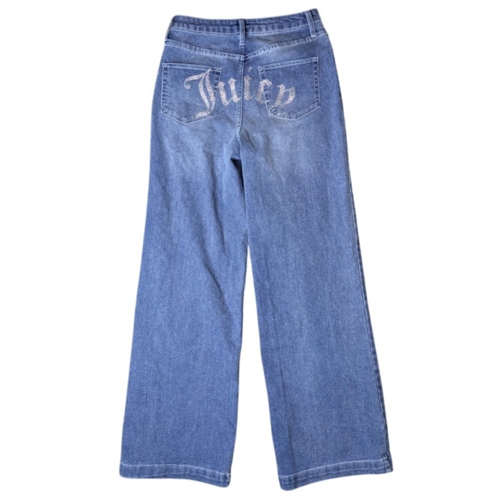 Juicy Couture Rhinestone Y2K Bling Jeans High Rise Wide Leg Medium Wash Womens 9